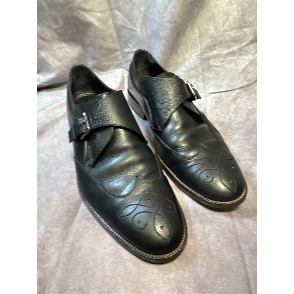 Johnston & Murphy Black Fielden Monkstrap Dress Shoes Made In Italy Sz 10.5‎ M